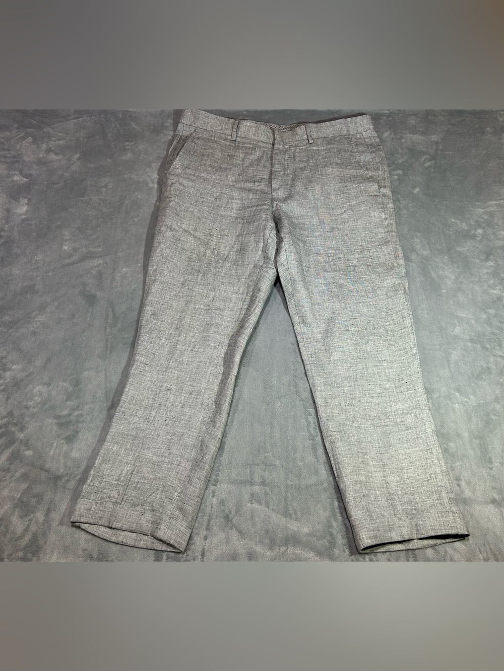 Murano Baird McNutt Linen Pants Mens 38x20 Alex Slim Fit Gray Natural Cuff